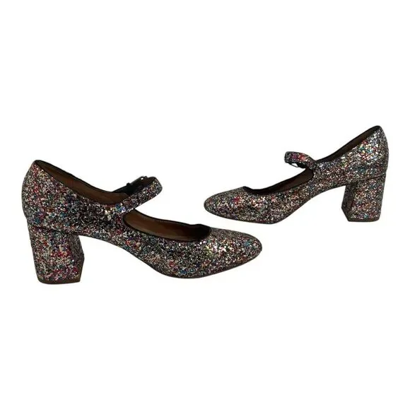 Madewell Size 7.5 The Zelda Mary Jane Block Heel in Glitter Party Cocktail - Picture 5 of 9